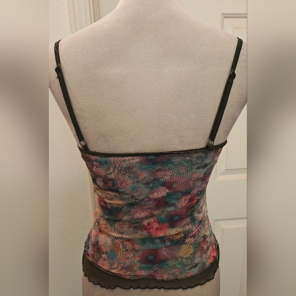 Y2K No Boundaries Semi Sheer Floral Mesh Lace Cami Top. - Picture 4 of 9